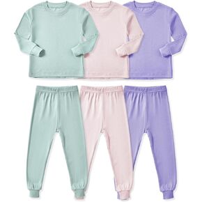 HAPIU Rayon from Bamboo Toddler Pajamas Set, Pjs Baby Kids Girls Boys, Lavender & Baby Pink & Sage, 3T