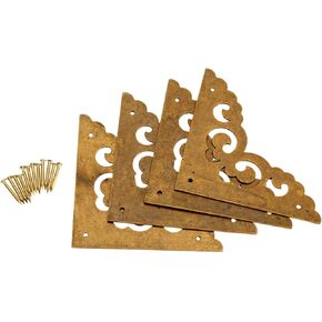 dophee 4Pcs 2.5" Brass Flat Corners Bracket, Retro Table Corner Cover Protectors for Box Cabinet Desk Book Frame Scrapbook Album Bookshelf Decoration Furniture Hardware with Mounting Nails, Brass