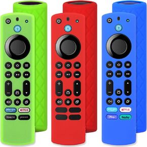 Pinowu Silicone Remote Case (3pcs, Glow in The Dark) for Firestick 4K Max (2nd)/ Insignia/Pioneer/Omni (QLED) Series Alexa Voice Remote Enhanced w/Lanyard (Green+ Turquoise+ Pink)