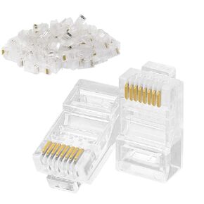 GELRHONR 100 packs CAT6 RJ45 Ends,8P8C UTP CAT6A Modular Plugs Gold Plated Stranded Cable Solid Ethernet Head Network Plug 23 AWG RJ45 Connectors Used for Homemade CAT5 CAT5E CAT6 Cable