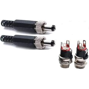 5.5mm x 2.1mm Male DC Power Plug Connector & Screw Lock Female Panel Socket Mount Adapter, Sets of 2
