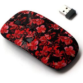 2.4G Wireless Mouse with Cute Pattern Design for All Laptops and Desktops with Nano Receiver - Floral red Flowers
