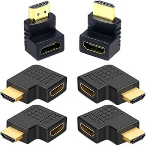 6Pack 3D and 4K HDMI Angled Adapter Combo 2 Pcs 90 and 270 Degree 4 Pcs Vertical Flat Left and Right 90 Degree Male to Female HDMI Adapter TV Connector