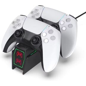 Charging Dock Station Stand Charger Dual USB Handle Fast charger Compatible with PS5 Controller (White)
