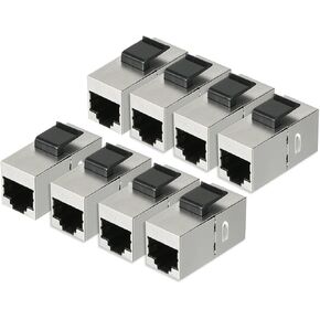 uxcell 8 Packs CAT 6a Keystone Jacks, RJ45 Couplers Female to Female Straight Shielded In-Line Cat6A Cable Network Ethernet Module Silver