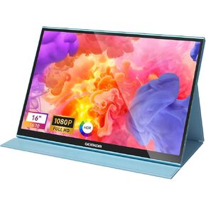 GEEKOM 16 Inch Portable Monitor, 2 USB-C Laptop Extender Screen with Smart Cover & Dual Speaker HDMI IPS HDR Computer Display Ultra-Thin External Gaming Monitor for PC Phone Mac Xbox PS4 Switch