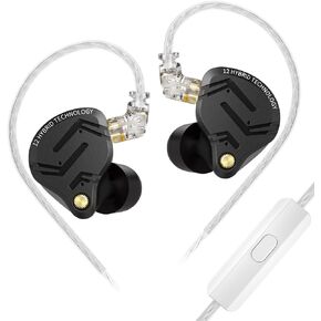 KZ ZS12 PRO X in Ear Monitor IEM with Mic, Wired Gaming Earbuds 5BA 1DD Hybrid IEM Earphones, 4-Level Tuning Switch, Full-Metal Cavity, 2Pin IEM Cable for Musician Audiophile Singer (Black, with Mic)