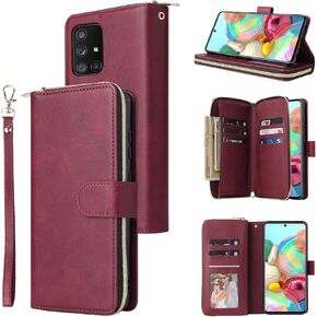 Furiet Wallet Case for Samsung Galaxy A71 5G with Detachable Wrist Strap, 9+ Card Slots Thin Slim Zipper Purse, Luxury PU Leather Stand Full Body Cell Phone Cover for A 71 G5 71A S71 Women Men Black