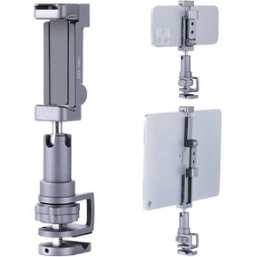 Phone Tablet Holder for Kitchen Cabinet/Desk/Table/Rod,Compatible with 3.5~7.5" iPhone/Smartphone/Ipad/Tablet,360°Adjustable Aluminum Alloy Arm Clip Mount