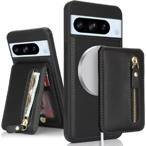 for Google Pixel 8 Pro case with Card Holder, Pixel 8 Pro Phone Case Wallet for Women magsafe Compatible Wallet Detachable 2-in-1 for Men-Warm white