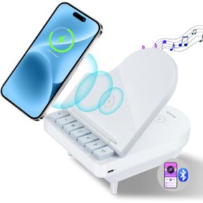 Bluetooth Speaker with Wireless Charger, 3 in 1 Fast Wireless Charging Station for Phone, Watch, Hearphones, with Sleep Aid White Noise Mode, Night Light, Timer, Wireless Charging for Bedroom, Home