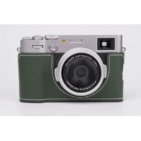 نصف حافظة كاميرا مصنوعة يدويًا من الجلد الأصلي لهاتف Fujifilm X100VI - طبقة علوية من جلد البقر + لوحة قاعدة معدنية - تصميم خالٍ من شانك اليد (بني) in Kuwait