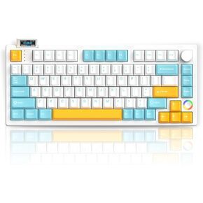 XS75T 75% Hot Swap Mechanical Keyboard with LCD Screen & Knob, Wireless Triple Mode Gaming Keyboard with 3000 mAh Battery, RGB for Office/Win/Mac (Silver Switch)