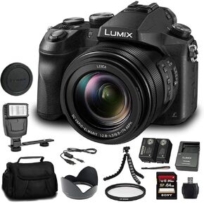 Panasonic Lumix DMC-FZ2500 Digital Camera (DMC-FZ2500) - Bundle - with 64GB Memory Card + DMW-BLC12 Battery + Digital Flash + Soft Bag + 12 Inch Flexible Tripod + Cleaning Set + More