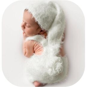 Vemonllas Newborn Photography Props Knit Romper & Hat Outfit Photo Prop Baby Photoshoot Crochet Overall Sleepy Cap Costume