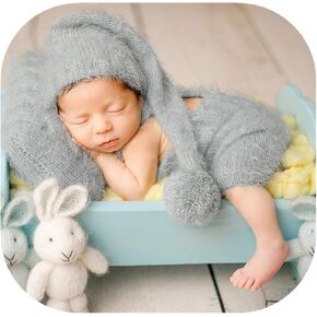 Vemonllas Newborn Photography Props Knit Romper & Hat Outfit Photo Prop Baby Photoshoot Crochet Overall Sleepy Cap Costume