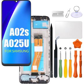 Replacement for Samsung Galaxy A02s LCD Screen with Frame for Samsung A025G A025U A025A A025V Touch Screen Digitizer Assembly LCD Display with Repair kit(163mm,Not Fit A025F/A025M)