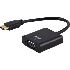 PHILIPS HDMI to VGA Adapter, Male to Female, Compatible for Computer, Desktop, Laptop, PC, Monitor, Projector, HDTV, Chromebook, Roku, VGA Cable Required, Black, SWV9200E/27