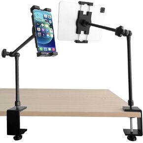 iPad Desk Mount,Tablet & Phone Holder for Desk/Table/Worktop/Countertop,360° Adjustable 21.5" Long Aluminum Arm Mount,Compatible with 4.7~12.9" iPad/Nexus/e-Reader/Fire HD/iPhone Devices