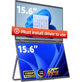 cocopar Laptop Screen Extender - Double 15.6 inch 1080P Dual Screen Monitor with Speaker HDMI USB-C Triple Monitor for Laptop MacBook Surface PC Xbox PS5 Switch w/Kickstand, VESA Mountable
