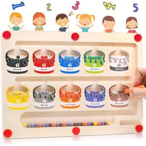 Magnetic Color and Number Maze Wooden Magnets Board Puzzle for Toddlers, Number Learning Counting Matching Games, Color Sorting Toys, Montessori Fine Motor Skills Toys for Kid 3 4 5 Years Old