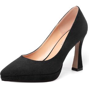 MERRORI Womens Pointed Toe Platform Slip On Solid Evening Suede Dress Stiletto High Heel Pumps Shoes 4 Inch