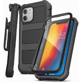 Encased Falcon Armor Designed for iPhone 12 Mini Case with Built-in Screen Protector - Ultra Protective Full-Body Cover with Belt Clip Holster (Black)