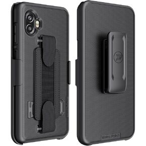 Case Compatible with Samsung Galaxy XCover6 Pro (SM-G736), Shell Case and Belt Clip Holster Combo with Hand Strap and Screen Protector (Black)
