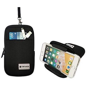 Men Women Neoprene Universal Multi-Purpose Shockproof Soft Bubble Padded Zippered Sleeve Case Bag Wristlet Phone Pouch with Carabiner, Detachable Neck Lanyard Strap, Belt Loop Holster (Blue)