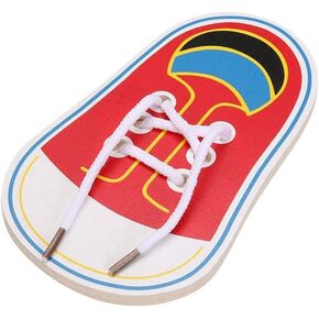 Threading Lacing Shoes Training Early Learning Kits- Shoes Learning Toy Kits Learn to Tie Your Own for Kids Practical Learning Toys -Kids Toddler Early Learning Toy Wooden Threading Lacing Shoes