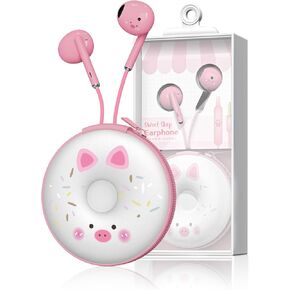 QearFun Donut Earbuds for Kids in-Ear Headphones,Kid Size Flat Cable Wired Earbud,Earphone with Microphone and Lovely Earphones Storage Case,Ideal Gifts for School Girls and Boys (blue)