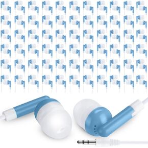 Yunsailing 100 Pack Earbuds Bulk for Classroom Basic Headphones Pack Individually Bagged 3.5 mm Earphones with Wire for Students Adult Schools Hospitals Hotels Library Museums MP3 Gift(Blue)