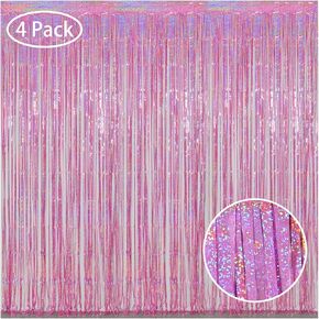 Melsan Pink Tinsel Curtain Valentine Day Party Decorations - 3.2ft X 8ft Foil Fringe Backdrop Party Decorations for Girls Birthday Princess Euphoria Theme Party Backdrop - 4 Packs in Kuwait