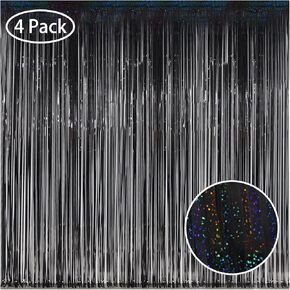 Melsan Pink Tinsel Curtain Valentine Day Party Decorations - 3.2ft X 8ft Foil Fringe Backdrop Party Decorations for Girls Birthday Princess Euphoria Theme Party Backdrop - 4 Packs