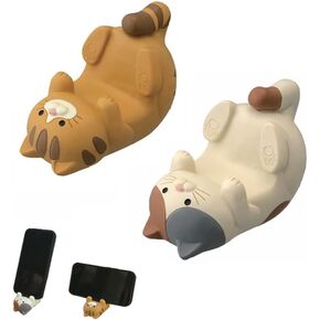 2pcs Cute Cat Phone Holder, Resin Creative Cartoon Cat Phone Stand Compatible for All Cellphones Home Decor