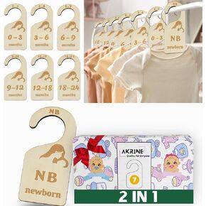 Beautiful Baby Closet Dividers - 2 in 1 Double Side Birch Wardrobe Hanger Size Organizers from Newborn to 24 Months Adorable Nursery Decor Wooden Announcement Sign Growth Celeration Cards (7 X PCS)