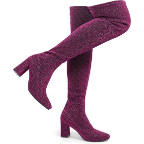 Hawkwell Women's Comfort Chunky Thigh High Boots Pointy-toe and High-heel Party Wedding Shiny Dressy Over The Knee Boots