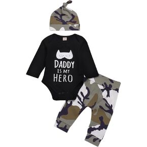 Baby Boy Clotehs Infant Girls Romper Long Pants Hat 3 Pcs Outfits Set Fall Spring 0-18M