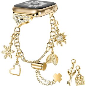 Bling Band Compatible with Apple Watch 40mm 41mm 38mm, Metal Jewelry Watch Strap for Series SE 9 8 7 6 5 4 3 2 1 Interchangeable Charms Dressy Bracelet for Women (Black)