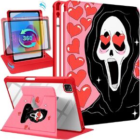 for iPad Air 11 Inch M2 2024/Pro 11 Inch/Air 4th/5th Generation Case - Women Cute Girls Kawaii Teens 360 Degree Rotating Stand Folio Cover with Pencil Holder Cartoon Character Design, Miqi