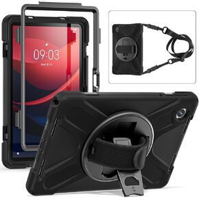 TSQQST for Lenovo Tab M11 Case 2024 TB-330FU for Kids | Full Body Protection Case with [360 Rotating Stand] & Hand Strap Function Cover for Lenovo M11 Tablet 11 Inch | Black
