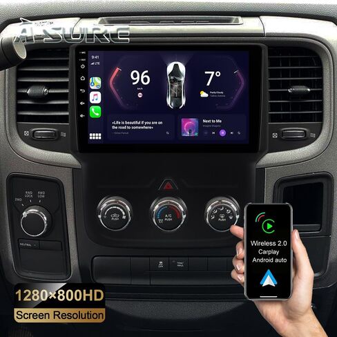 ترقية راديو السيارة ASURE 9 بوصة لسيارة Dodge Ram 1500 2500 3500 Pickup 2013-2018 مع تيار متردد يدوي، 8Core 4G+64G وحدة قياس الملاحة GPS Android، Carplay وجهاز استقبال ستيريو Android التلقائي، شاشة لمس عالية الدقة 1280x720 in Kuwait