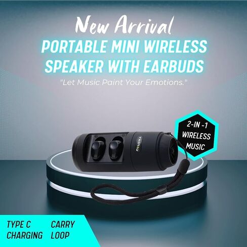 Mini Bluetooth Portable Speaker with Wireless Earbuds 2 in 1, Outdoor Small Speakers Deep Bass, Long Battery for Home, Party, Sport, Outdoor Travel (Black) in Saudi Arabia