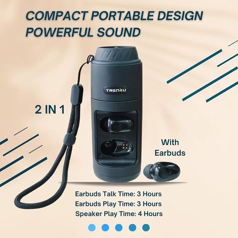 Mini Bluetooth Portable Speaker with Wireless Earbuds 2 in 1, Outdoor Small Speakers Deep Bass, Long Battery for Home, Party, Sport, Outdoor Travel (Black) in Saudi Arabia