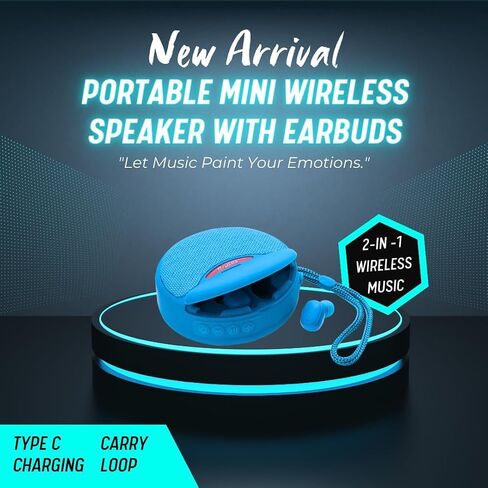 Mini Bluetooth Portable Speaker with Wireless Earbuds 2 in 1, Outdoor Small Speakers Deep Bass, Long Battery for Home, Party, Sport, Outdoor Travel (Black) in Saudi Arabia