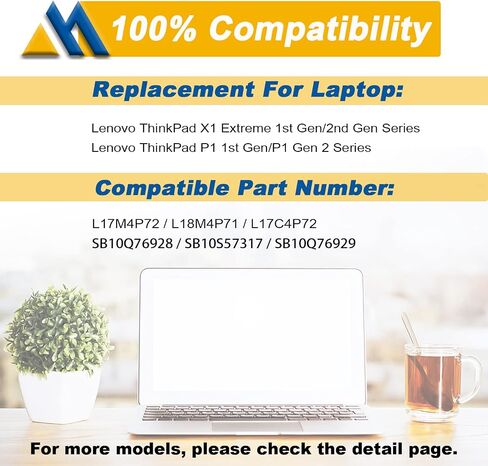L17C4P72 Laptop Battery Replacement for Lenovo ThinkPad X1 Extreme 1st Gen/2nd Gen ThinkPad P1 1st/2nd Gen Series L17M4P72 01AY968 01AY969 L18M4P71 01YU911 5B10V98091 SB10Q76929 SB10Q76928 in Kuwait
