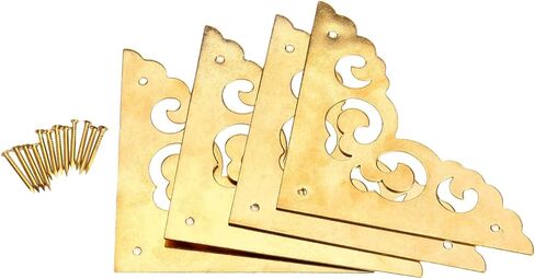 dophee 4 قطع 2.5 بوصة نحاسية زوايا مسطحة، واقيات غطاء زاوية الطاولة الرجعية لصندوق خزانة المكتب، إطار كتاب القصاصات، ألبوم الكتب، رف الكتب، أجهزة الأثاث مع مسامير التثبيت، النحاس in Kuwait