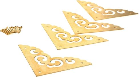 dophee 4 قطع 2.5 بوصة نحاسية زوايا مسطحة، واقيات غطاء زاوية الطاولة الرجعية لصندوق خزانة المكتب، إطار كتاب القصاصات، ألبوم الكتب، رف الكتب، أجهزة الأثاث مع مسامير التثبيت، النحاس in Kuwait