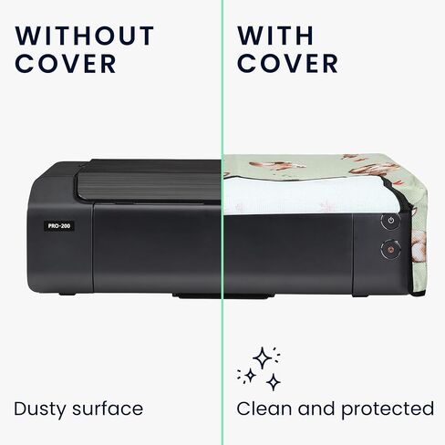 kwmobile Linen Printer Cover Compatible with Canon PIXMA PRO-200 Case - Rabbits and Flowers White/Brown/Gray Green in Saudi Arabia