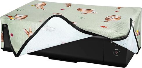 kwmobile Linen Printer Cover Compatible with Canon PIXMA PRO-200 Case - Rabbits and Flowers White/Brown/Gray Green in Saudi Arabia